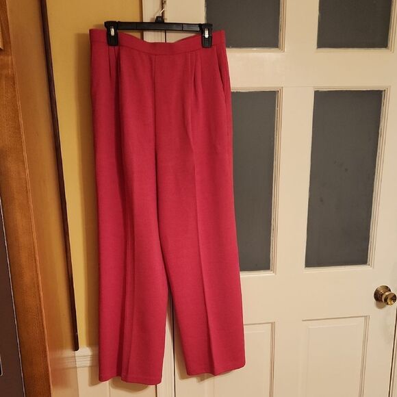 St. John Collection Bright Pink Pull-on High-Rise Wide Leg Pleated Pants Size 14 - Picture 1 of 9